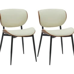 CLP Set van 2 Eetkamerstoel Enid Kunstleer - walnoot/creme