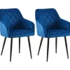 CLP Set van 2 Eetkamerstoel Monett zwart Frame - Fluweel - donkerblauw
