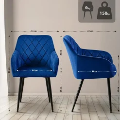 CLP Set van 2 Eetkamerstoel Monett zwart Frame - Fluweel - donkerblauw