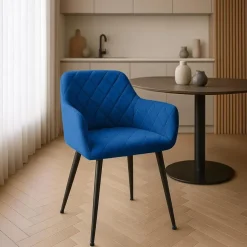 CLP Set van 2 Eetkamerstoel Monett zwart Frame - Fluweel - donkerblauw