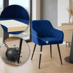 CLP Set van 2 Eetkamerstoel Monett zwart Frame - Fluweel - donkerblauw