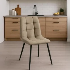 CLP Set van 4 Eetkamerstoel Antibes zwart Frame - Stof - taupe