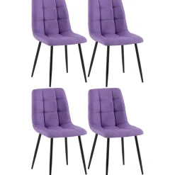 CLP Set van 4 Eetkamerstoel Antibes zwart Frame - Stof - Paars