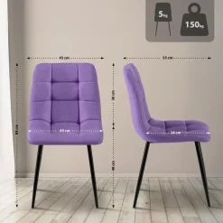 CLP Set van 4 Eetkamerstoel Antibes zwart Frame - Stof - Paars