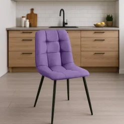 CLP Set van 4 Eetkamerstoel Antibes zwart Frame - Stof - Paars