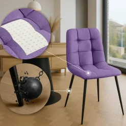 CLP Set van 4 Eetkamerstoel Antibes zwart Frame - Stof - Paars