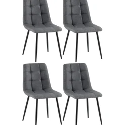 CLP Set van 4 Eetkamerstoel Antibes zwart Frame - Stof - donkergrijs