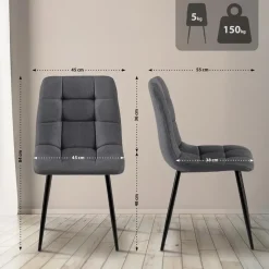 CLP Set van 4 Eetkamerstoel Antibes zwart Frame - Stof - donkergrijs