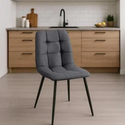 CLP Set van 4 Eetkamerstoel Antibes zwart Frame - Stof - donkergrijs