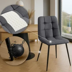 CLP Set van 4 Eetkamerstoel Antibes zwart Frame - Stof - donkergrijs