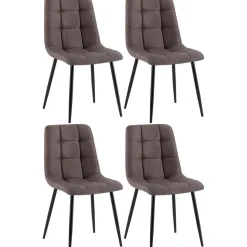 CLP Set van 4 Eetkamerstoel Antibes zwart Frame - Stof - bruin