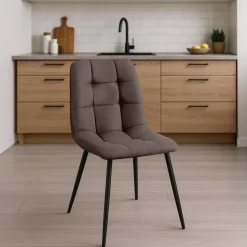 CLP Set van 4 Eetkamerstoel Antibes zwart Frame - Stof - bruin