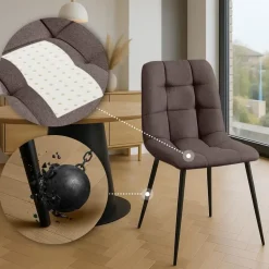 CLP Set van 4 Eetkamerstoel Antibes zwart Frame - Stof - bruin