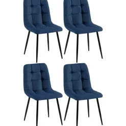 CLP Set van 4 Eetkamerstoel Antibes zwart Frame - Stof - blauw