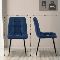 CLP Set van 4 Eetkamerstoel Antibes zwart Frame - Stof - blauw