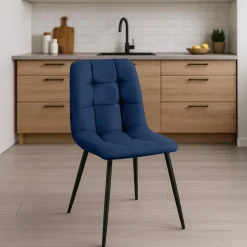 CLP Set van 4 Eetkamerstoel Antibes zwart Frame - Stof - blauw