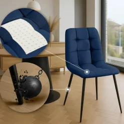 CLP Set van 4 Eetkamerstoel Antibes zwart Frame - Stof - blauw