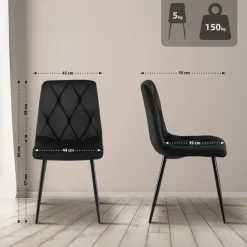 CLP Set van 2 Eetkamerstoel Clairton zwart Frame - Fluweel - zwart