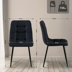 CLP Set van 4 Eetkamerstoel Antibes zwart Frame - Stof - zwart