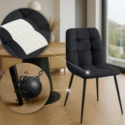 CLP Set van 4 Eetkamerstoel Antibes zwart Frame - Stof - zwart