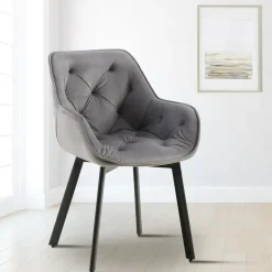 CLP Set van 2 Eetkamerstoel Antigo zwart Frame - Fluweel - donkergrijs