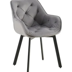 CLP Set van 2 Eetkamerstoel Antigo zwart Frame - Fluweel - donkergrijs