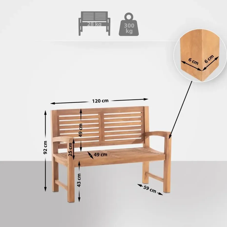 CLP Teakbank Teakbank 120 cm mit Abdeckhaube 120 cm