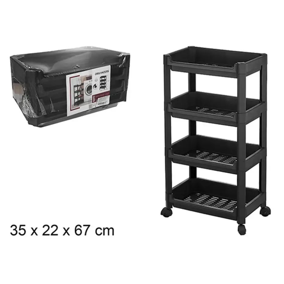 CM keukentrolley - op wieltjes - 4 laags - zwart - kunststof