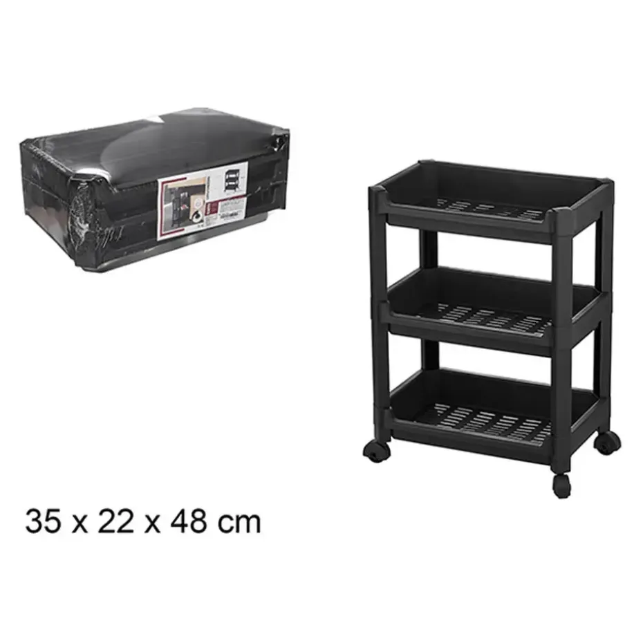 CM keukentrolley - op wieltjes - 3 laags - zwart - kunststof