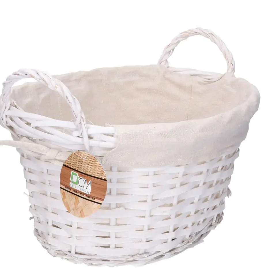 CM Rieten opbergmand - gevlochten rotan - wit - 35 x 25 x 24 cm