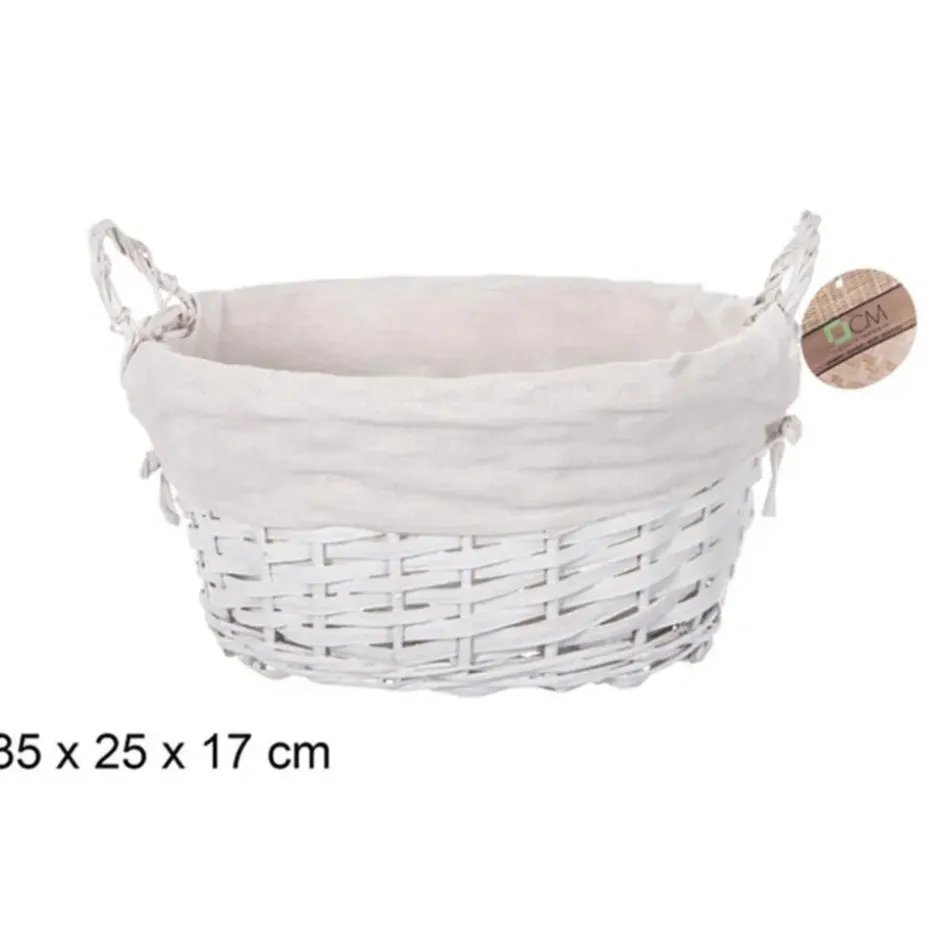 CM Rieten opbergmand - gevlochten rotan - wit - 35 x 25 x 24 cm