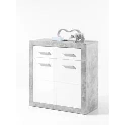 Commode Inga 82 cm met 2 deuren & 2 lades - beton/wit
