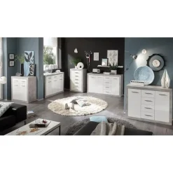 Commode Inga 82 cm met 2 deuren & 2 lades - beton/wit