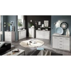 Commode Inga 82 cm met 2 deuren & 2 lades - beton/wit