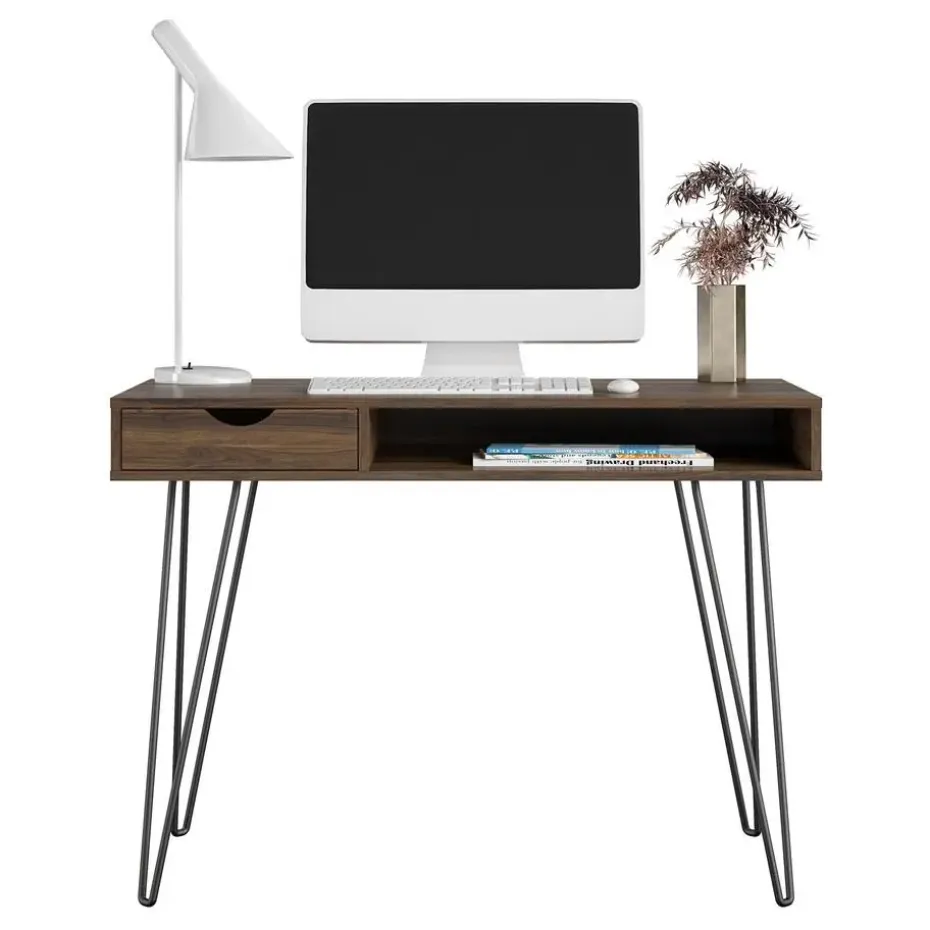 Concord - Bureau met 1 lade in walnoot spaanplaat