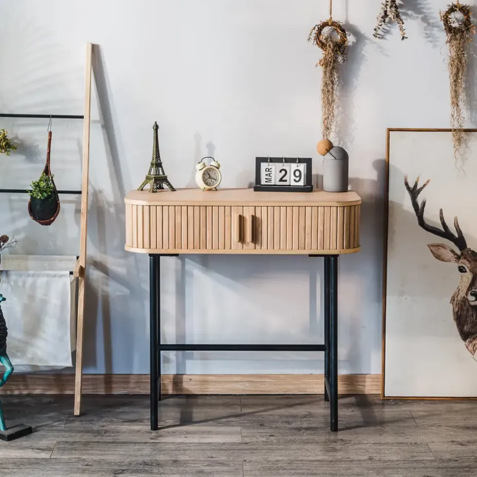 Console met 2 deuren van essen en metaal