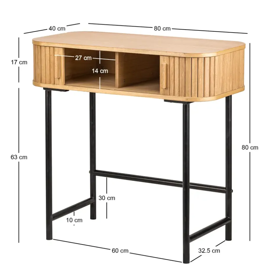 Console met 2 deuren van essen en metaal