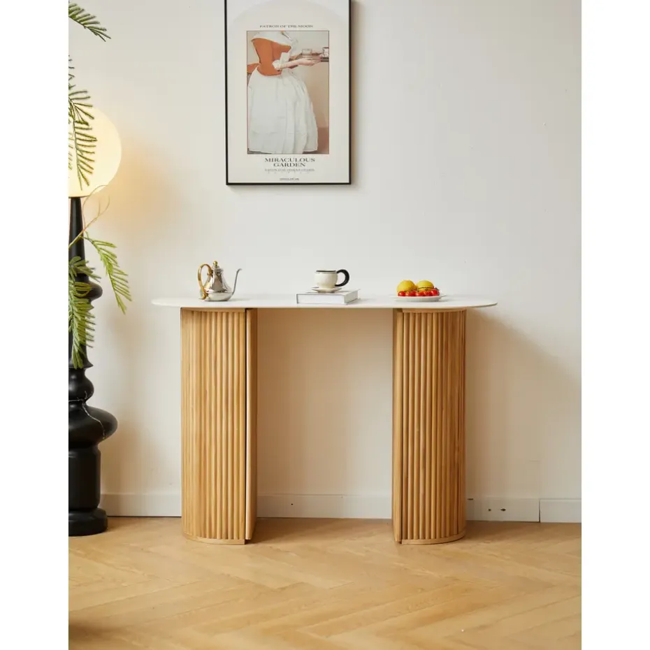 Console van hout met marmerlook blad