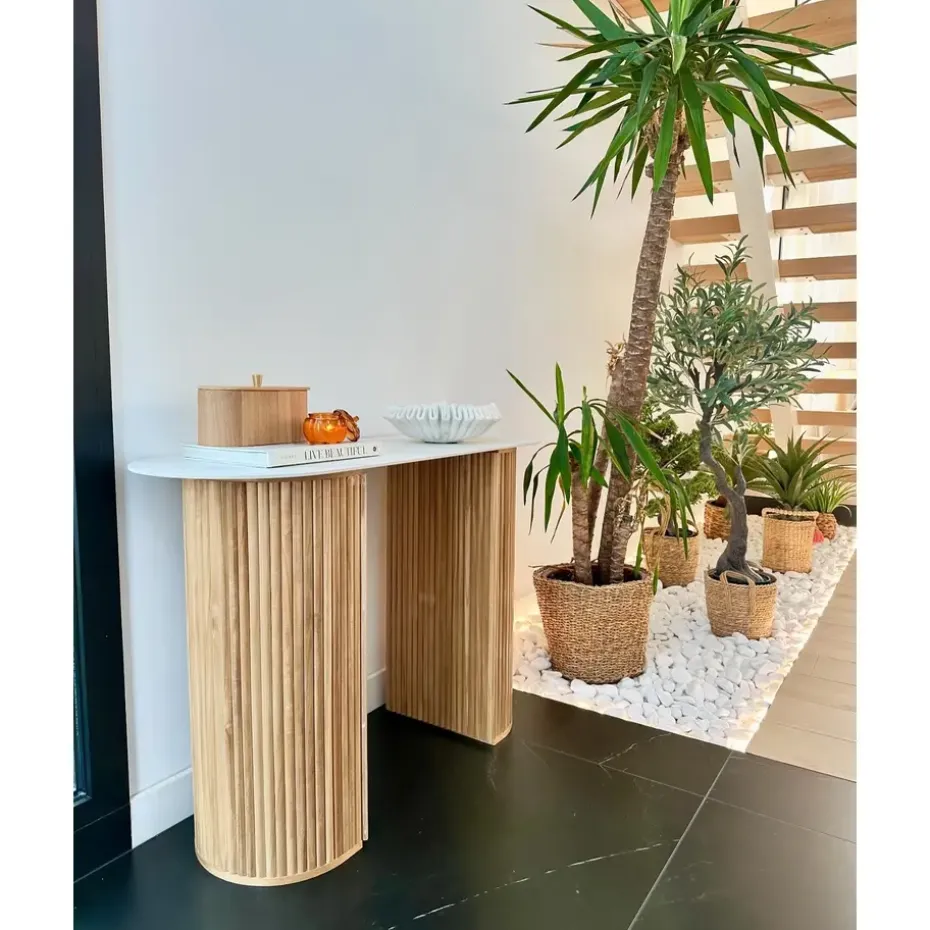 Console van hout met marmerlook blad