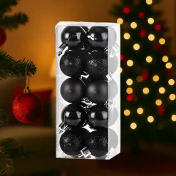Cosy & Trendy Kerstballen mini - 20x - zwart - D3 cm - kunststof