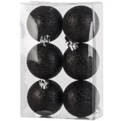 Cosy & Trendy Kerstballen - 6x st - zwart - glitters - 6 cm