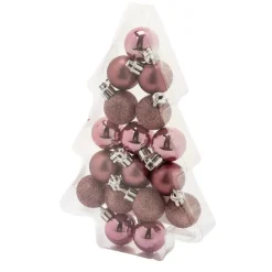 Cosy & Trendy Kerstballen - 17 stuks - kunststof - roze - 3 cm