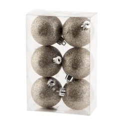 Cosy & Trendy Kerstballen - 6x st - champagne - glitters - 6 cm