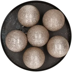 Cosy & Trendy Kerstballen - 6x st - champagne - glitters - 6 cm
