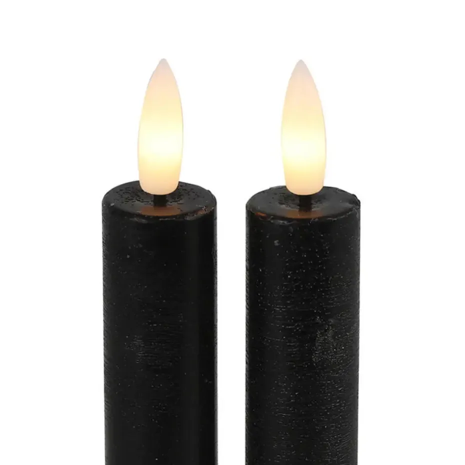 Countryfield Led kaarsen/dinerkaarsen - 2x stuks - zwart - 15 cm