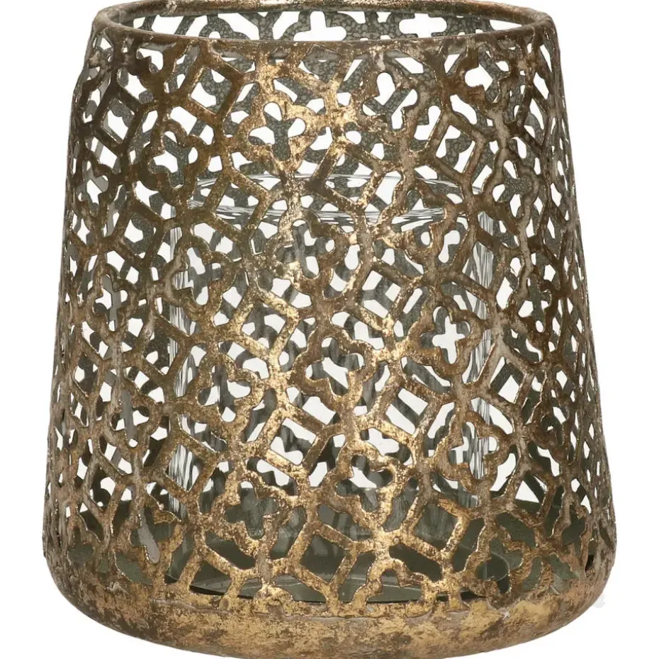 Countryfield Luxe theelichthouder - metaal - brons - D12 x H13 cm