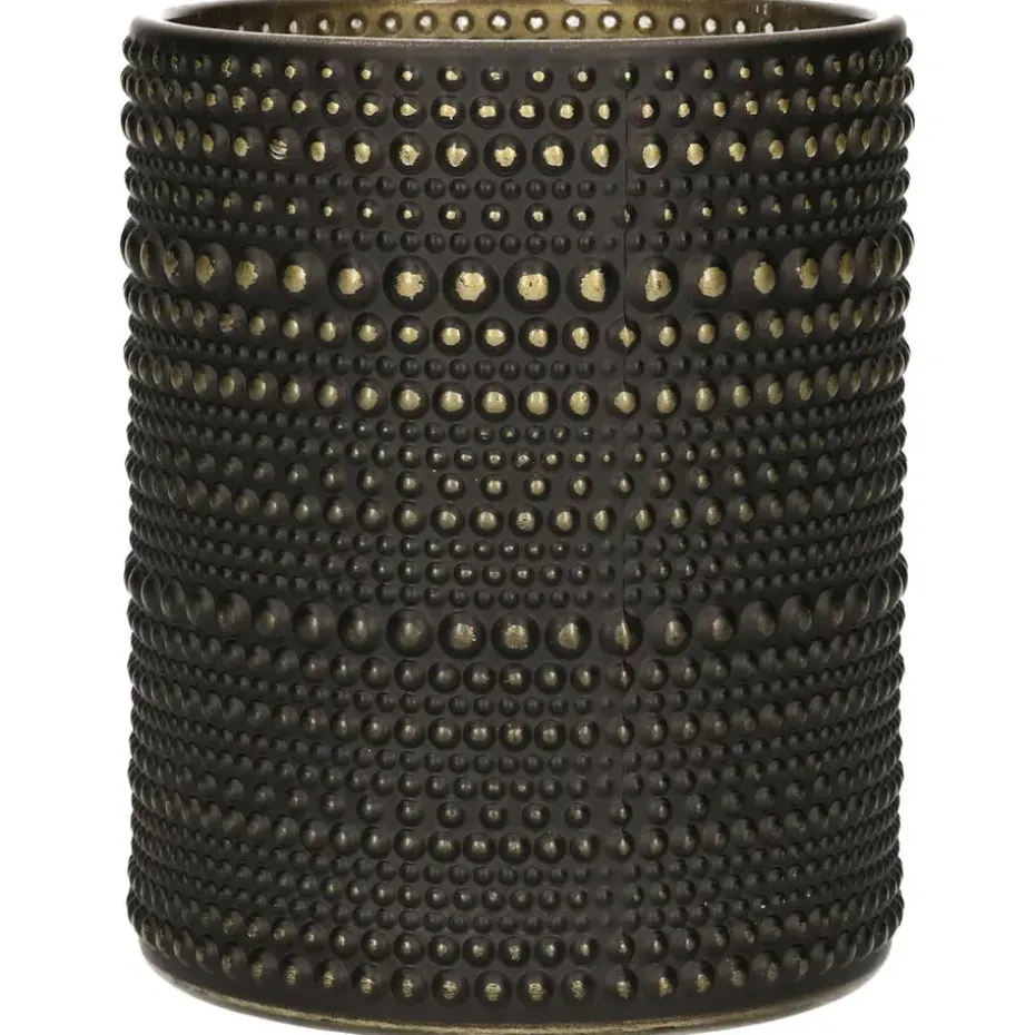 Countryfield theelichthouder/kaarsenhouder - zwart/goud - H12 cm