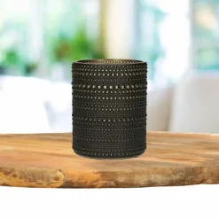 Countryfield theelichthouder/kaarsenhouder - zwart/goud - H12 cm