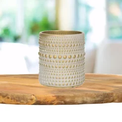 Countryfield theelichthouder/kaarsenhouder - creme/goud - H8 cm