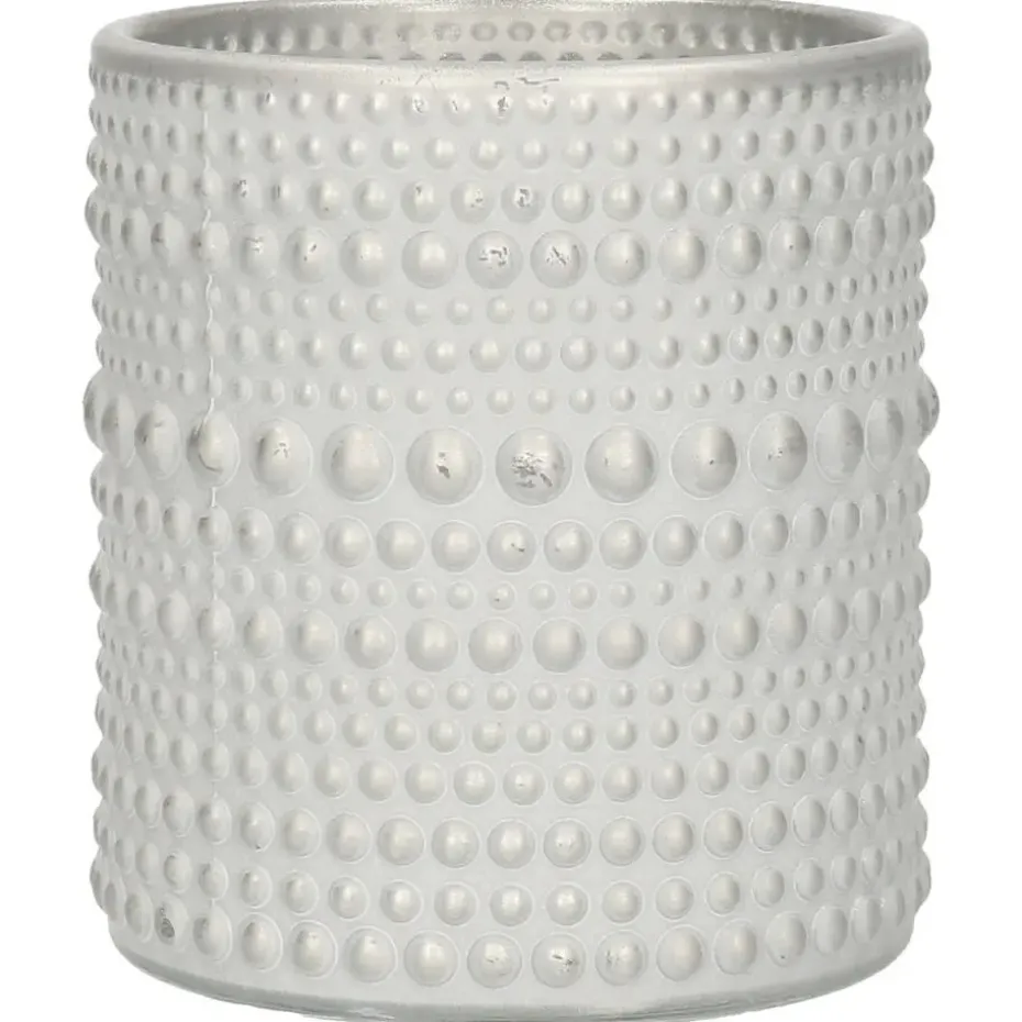 Countryfield theelichthouder/kaarsenhouder - wit/zilver - H10 cm